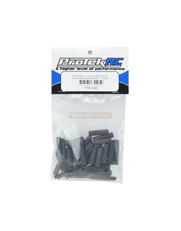 ProTek RC 1.5, 5, 6 & 8mm Shrink Tubing Assortment Pack (Black) (20) (1" Length)