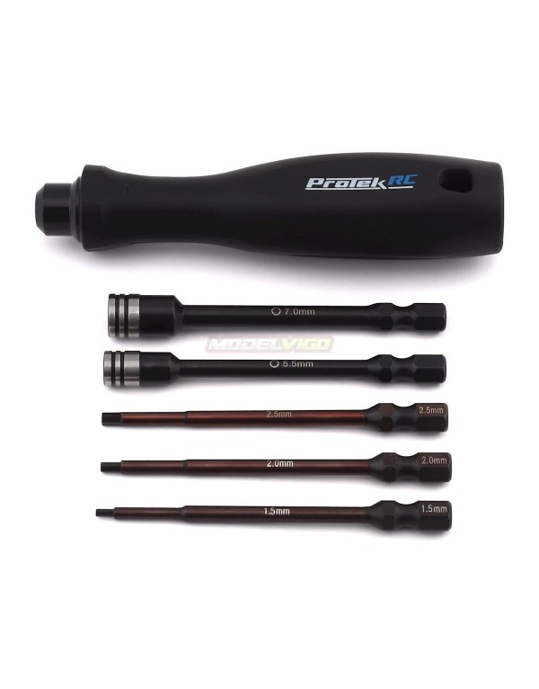 ProTek RC "TruTorque" 5-Piece 1/4" Drive Hex & Nut Driver Set (1.5, 2.0, 2.5mm Hex & 5.5, 7mm Nut Driver)