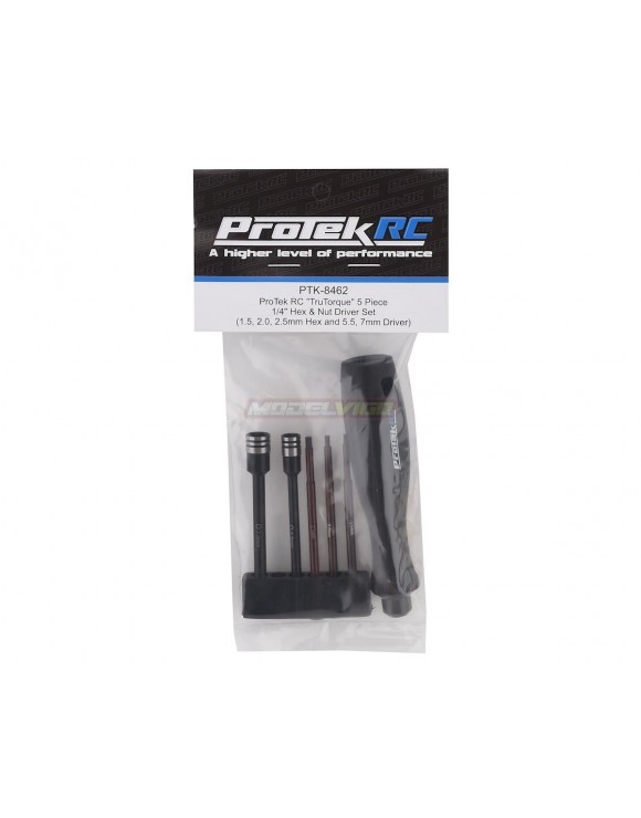 ProTek RC "TruTorque" 5-Piece 1/4" Drive Hex & Nut Driver Set (1.5, 2.0, 2.5mm Hex & 5.5, 7mm Nut Driver)