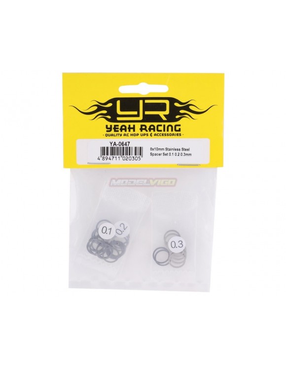 Yeah Racing 8x10mm Stainless Steel Washer Shim Set (30) (0.1, 0.2, 0.3mm)